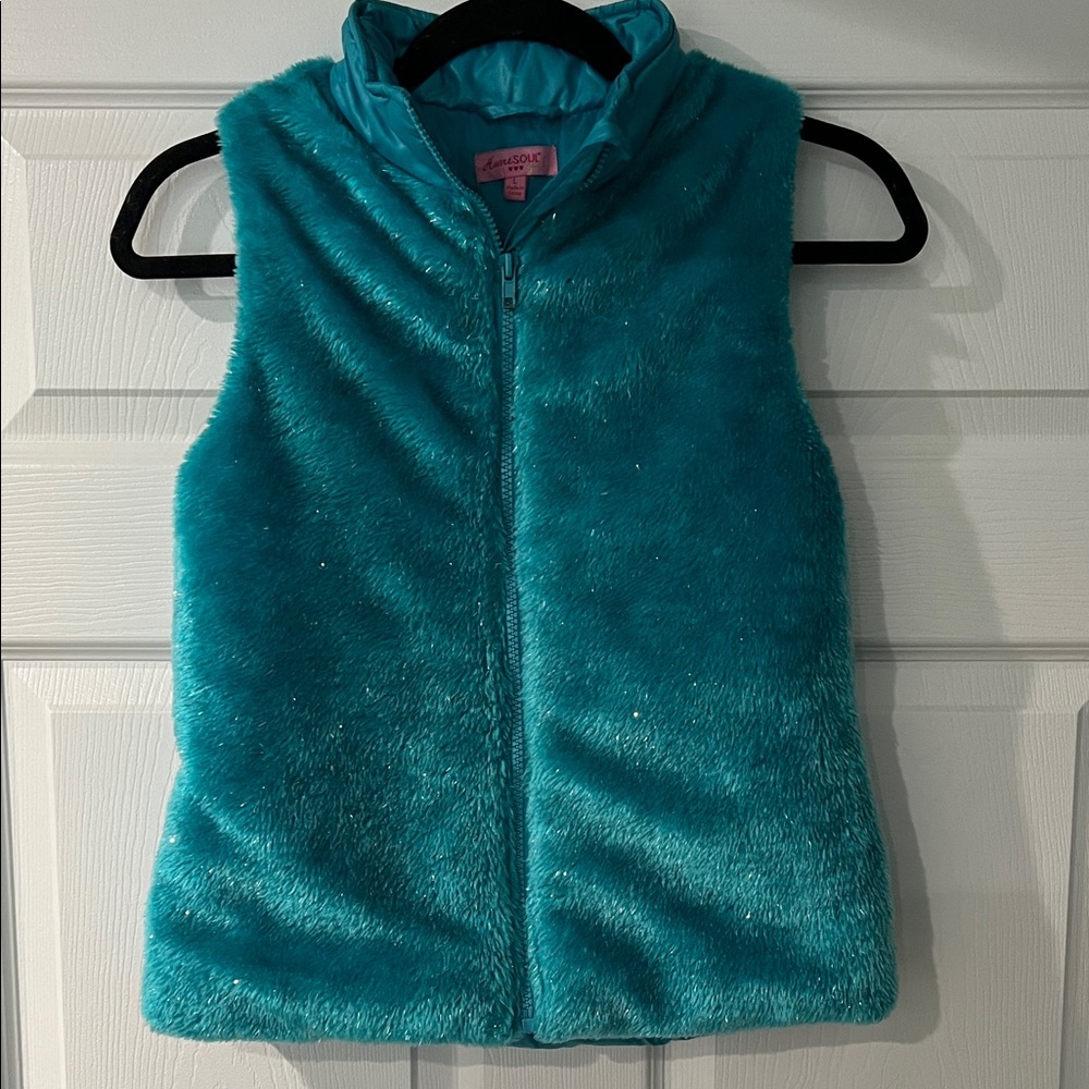 Heart Soul Turquoise Fuzzy Puffer Vest